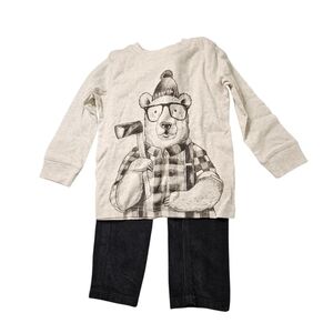 Bear Graphic Long Sleeve Shirt and Pants Set